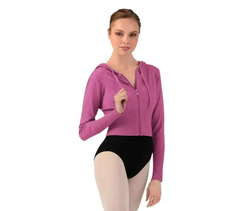 Bloch Cropped Knit Full Zip Hoodie, hanorac de damă cu glugă Bloch Cropped Knit Full Zip Hoodie, hanorac de damă cu glugă - Roz - Deep pink Bloch