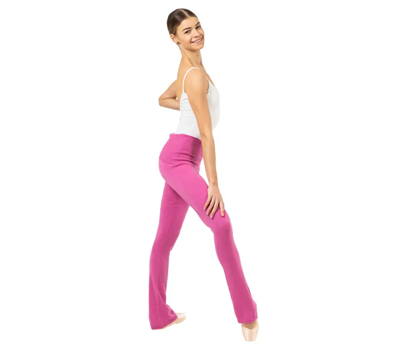 Bloch Flare Pant Rollover, pantaloni tricotati pentru dame - Roz - Deep pink Bloch