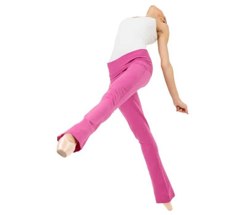 Bloch Flare Pant Rollover, pantaloni tricotati pentru dame - Roz - Deep pink Bloch