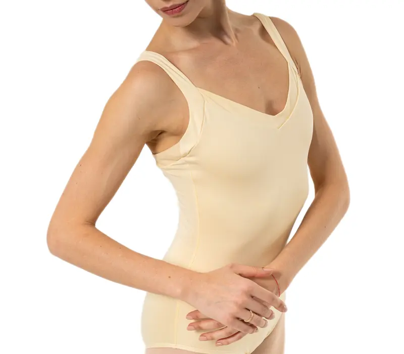 Capezio Dreamy Leotard, body de damă cu bretele late - Galben deschis - Butter Capezio