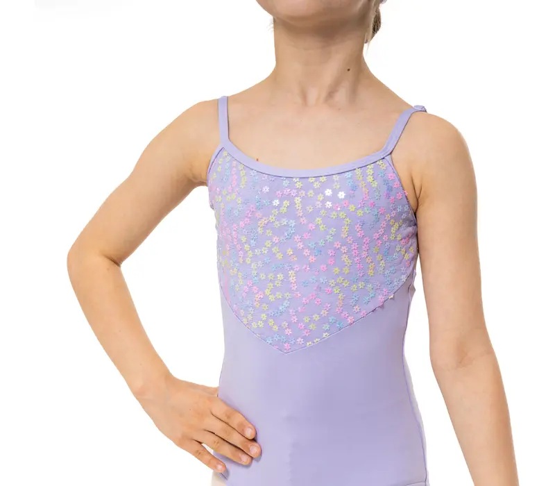 Capezio Lake leotard, dres pentru fetițe cu bretele subțiri și model floral - Lavanda
