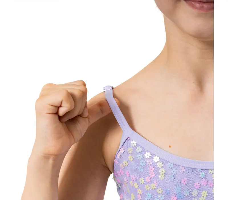 Capezio Lake leotard, dres pentru fetițe cu bretele subțiri și model floral - Lavanda