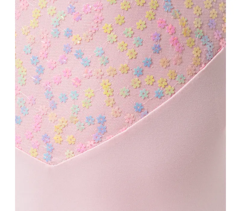 Capezio Lake leotard, dres pentru fetițe cu bretele subțiri și model floral - Roz Capezio