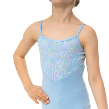 Capezio Lake leotard, dres pentru fetițe cu bretele subțiri și model floral - Albastru închis Capezio