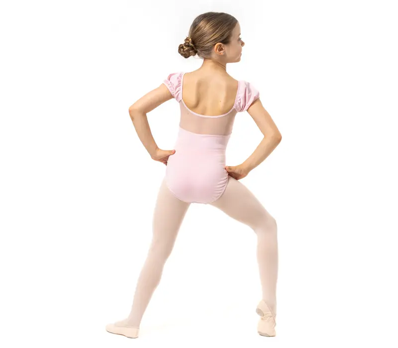 Capezio Lotus leotard, dres pentru fetițe cu mânecă scurtă și imprimeu floral Capezio Lotus leotard, dres pentru fetițe cu mânecă scurtă și imprimeu floral - Roz Capezio