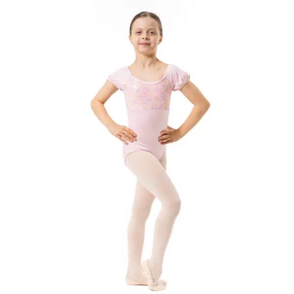 Capezio Lotus leotard, dres pentru fetițe cu mânecă scurtă și imprimeu floral