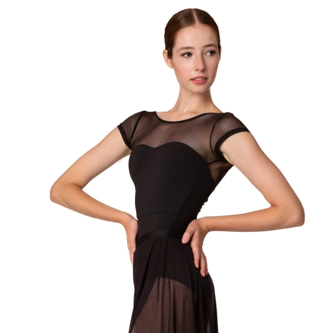 Capezio Meryl Mesh Yoke Short Sleeve, costum de balet Capezio Meryl Mesh Yoke Short Sleeve, costum de balet