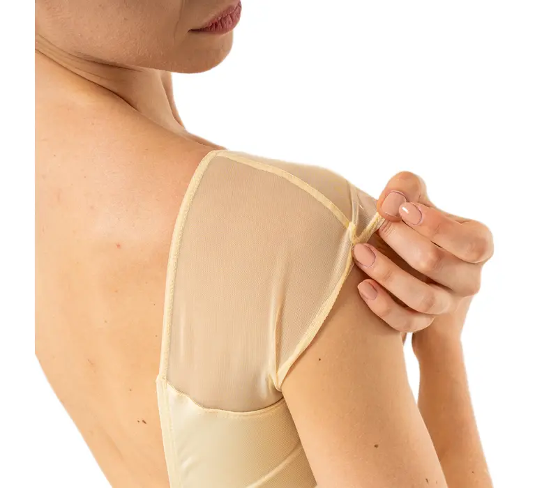 Capezio Moonsruck Cap Sleeve Leotard, tricot pentru femei cu mânecă scurtă din plasă - Galben deschis - Butter Capezio