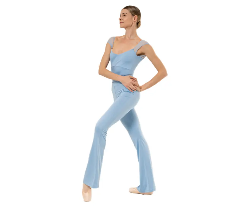 Capezio Moonsruck Cap Sleeve Leotard, tricot pentru femei cu mânecă scurtă din plasă - Albastru deschis - Horizon Capezio