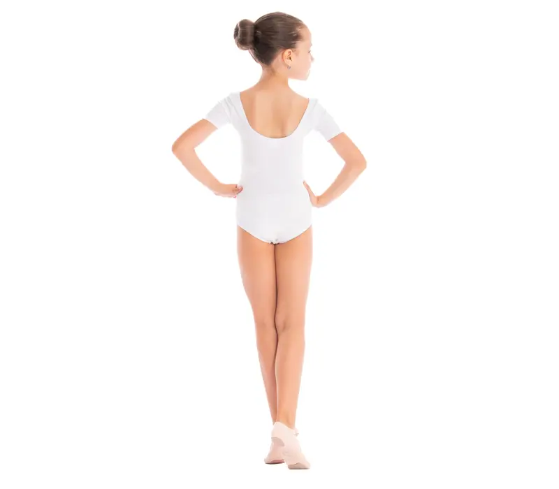 Capezio Leotard, costum de balet pentru copii cu maneca scurta - Alb