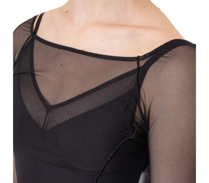 Capezio Dusk Mesh, top damă cu mâneci lungi - Negru