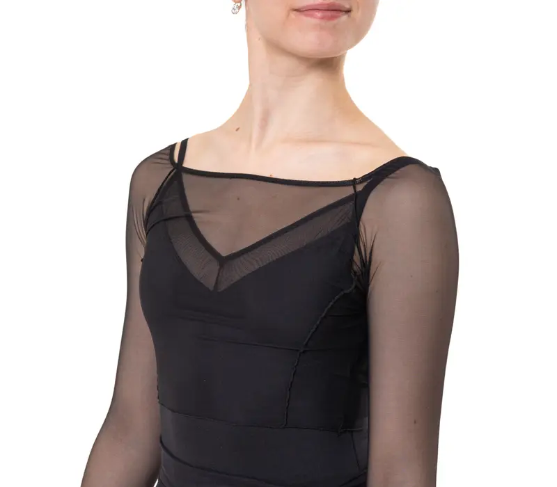 Capezio Dusk Mesh, top damă cu mâneci lungi - Negru