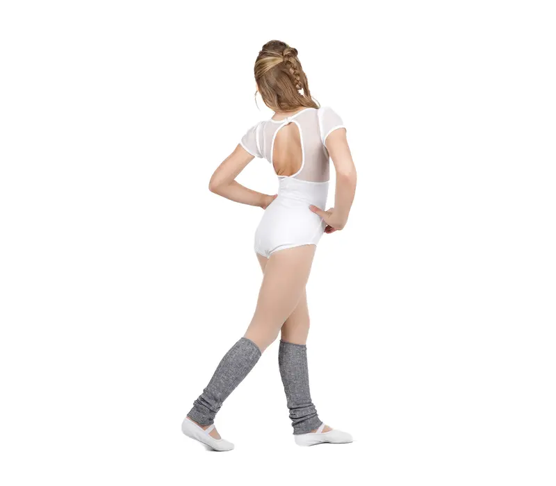 Capezio puff sleeve keyhole back leotards, costum de balet pentru copii - Alb