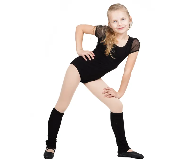 Capezio puff sleeve keyhole back leotards, costum de balet pentru copii - Negru