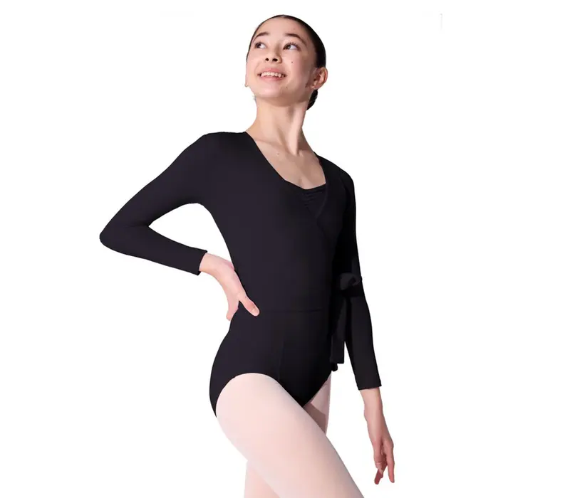Capezio Essentials Wrap Top, top pentru fete cu înfășurare - Negru