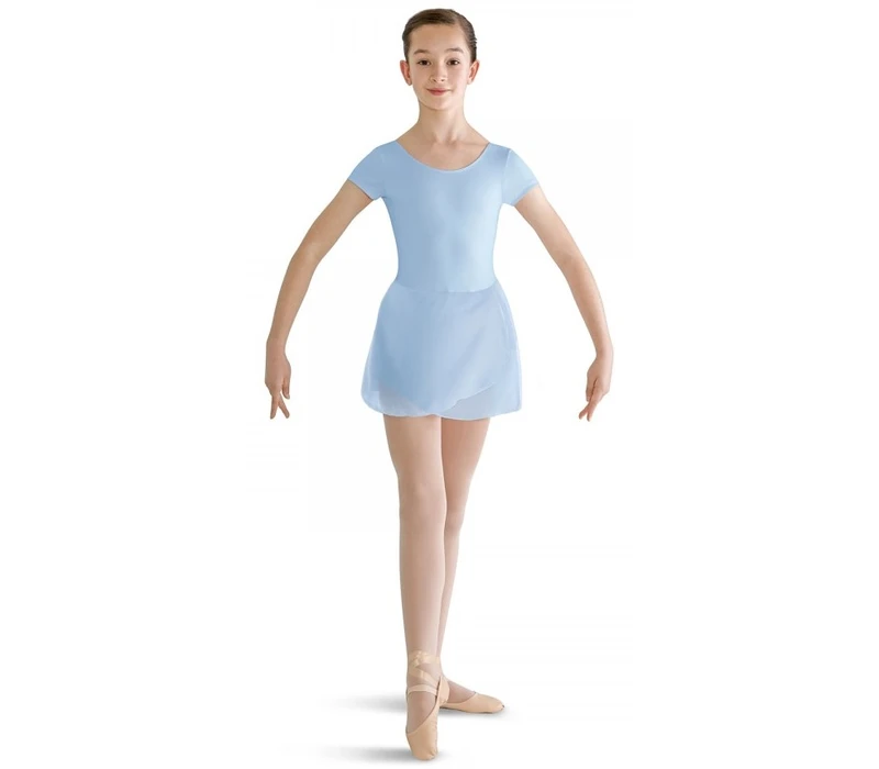 Bloch costum de balet cu mâneca scurtă cu fustă - Albastru pastelová Bloch