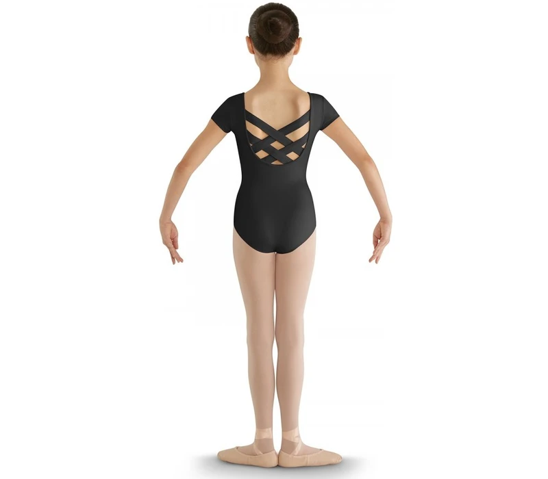 Bloch strap back cap sleeve Leotard, costum de balet pentru copii - Negru