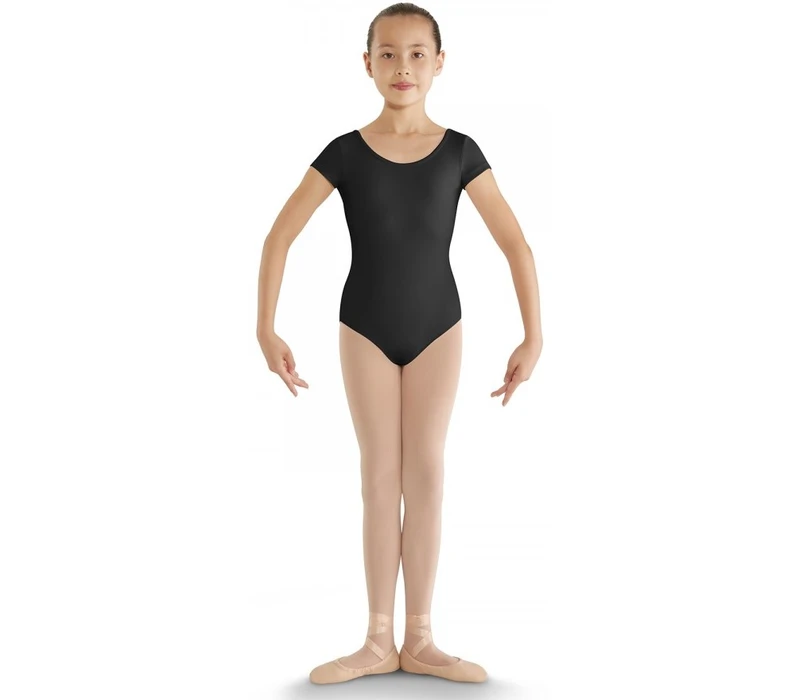 Bloch strap back cap sleeve Leotard, costum de balet pentru copii - Negru