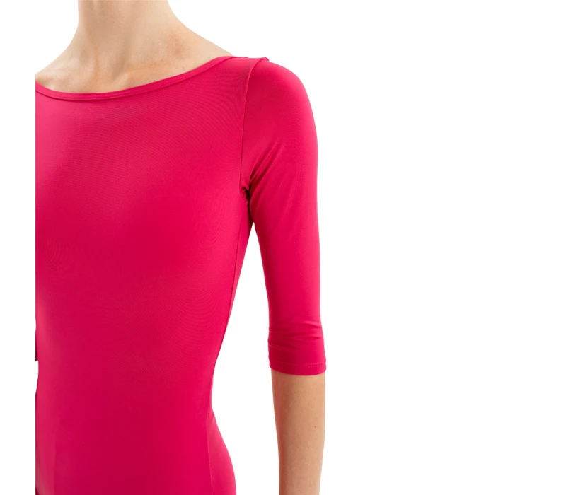 Capezio Essential boatneck, body pentru femei cu mânecă 3/4 - Dud închis Capezio Capezio Essential boatneck, body pentru femei cu mânecă 3/4 - Dud închis Capezio