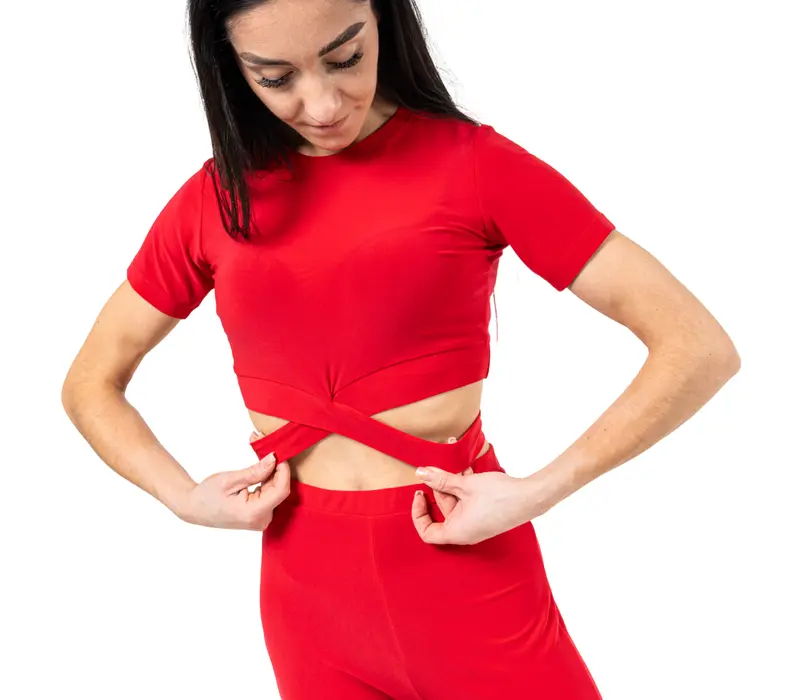 FSD Beny, top pentru femei cu mânecă scurtă și cu șnur de prins - Roșu FSD Beny, top pentru femei cu mânecă scurtă și cu șnur de prins - Roșu