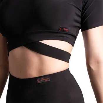 FSD Beny, top pentru femei cu mânecă scurtă și cu șnur de prins - Negru