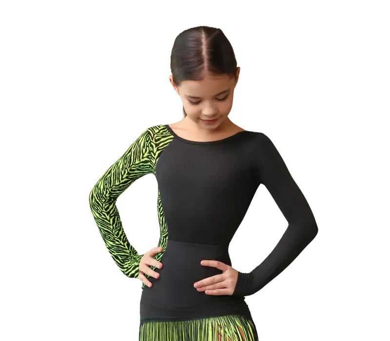 Grand Prix Dolly, body pentru fete cu mânecă lungă - negru/lime tropical GP