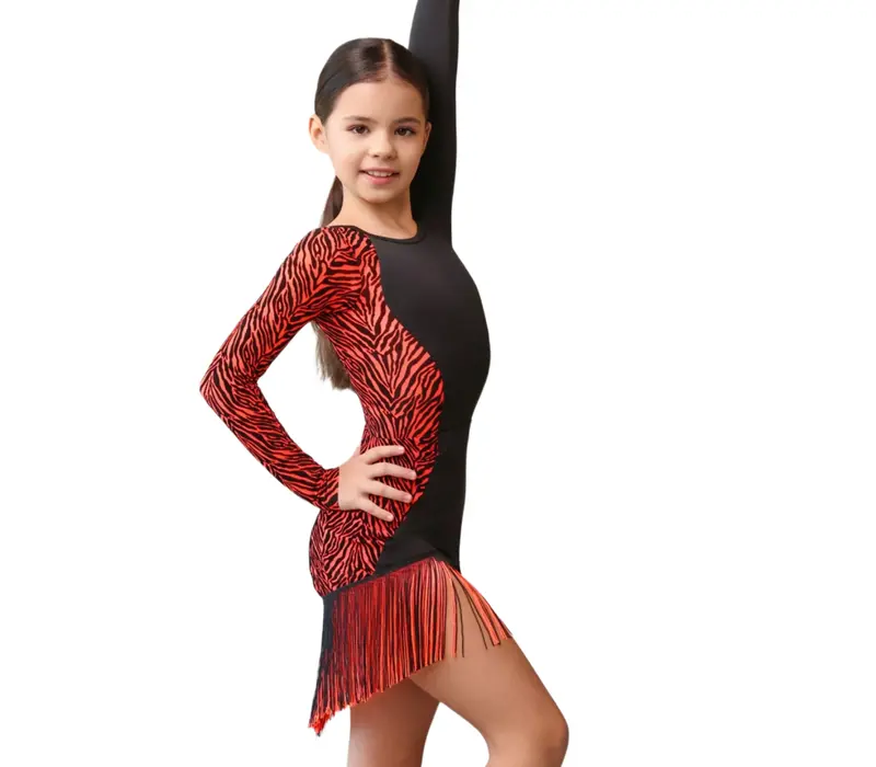 Grand Prix Dolly, body pentru fete cu mânecă lungă - negru/coral GP