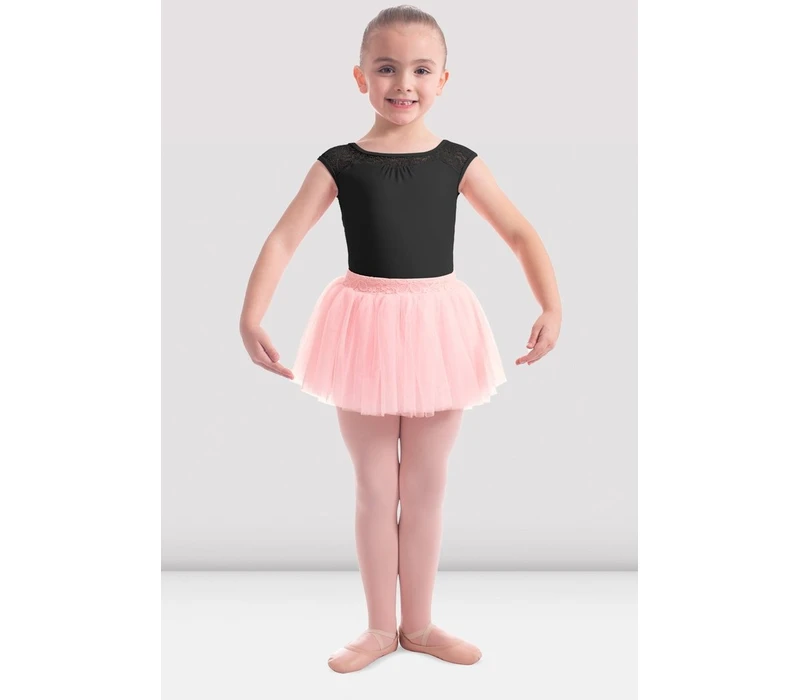 Mirella M411C Soft mesh cap sleeve Leotard, costum de balet pentru copii - Negru