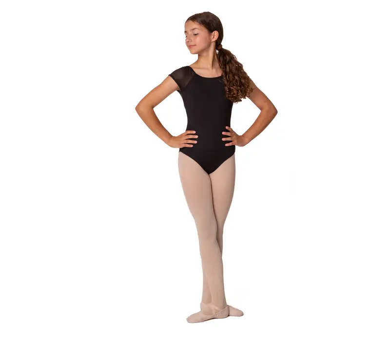 Mirella Soft mesh cap sleeve Leotard, costum de balet pentru copii - Negru Mirella Soft mesh cap sleeve Leotard, costum de balet pentru copii - Negru