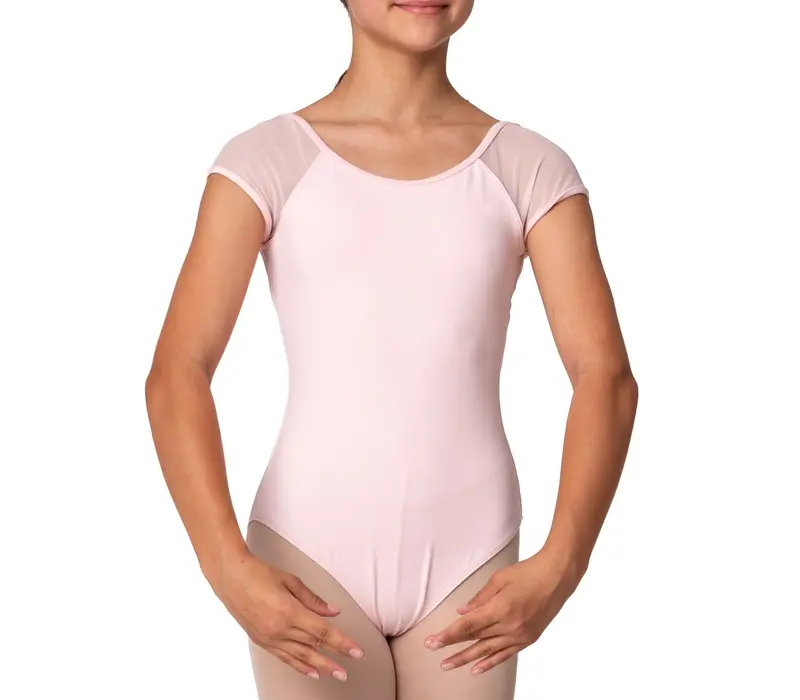 Mirella Soft mesh cap sleeve Leotard, costum de balet pentru copii - Roz Bloch