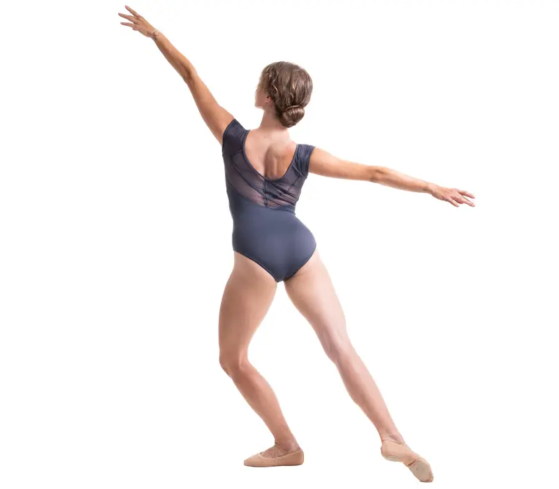 Seville strap back leotard, tricou de damă cu mâneci - Staniu Bloch