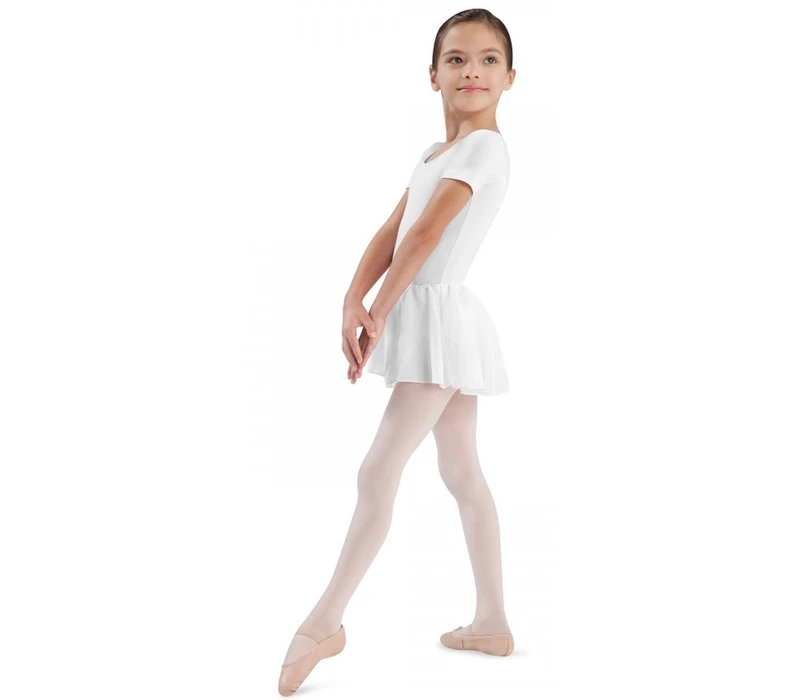 Bloch costum de balet cu mâneca scurtă cu fustă - Alb