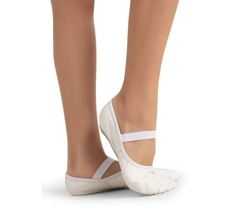 Capezio Luna, flexibili din piele pentru începători - Alb