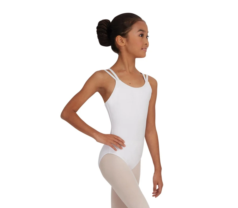 Capezio Double Strap Camisole Leotard CC123, costum de balet - Alb