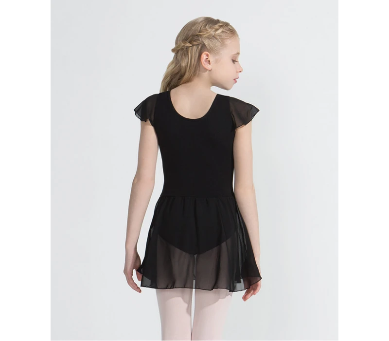 Capezio flutter sleeve dress, costum de balet cu fustă - Negru