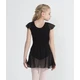 Capezio flutter sleeve dress, costum de balet cu fustă - Negru