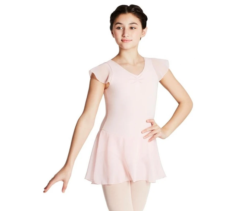 Capezio flutter sleeve dress, costum de balet cu fustă - Roz Capezio