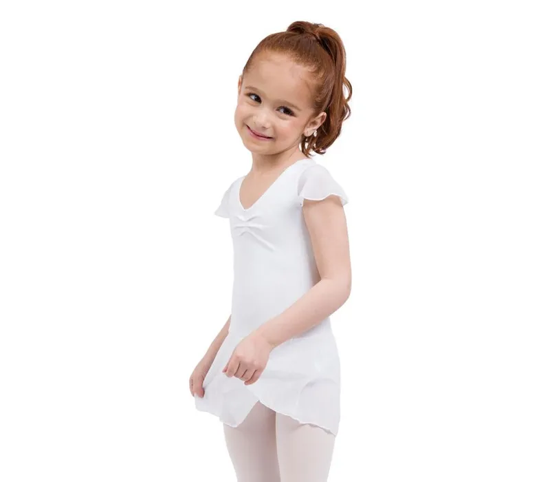 Capezio flutter sleeve dress, costum de balet cu fustă - Alb