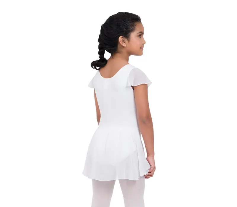 Capezio flutter sleeve dress, costum de balet cu fustă - Alb