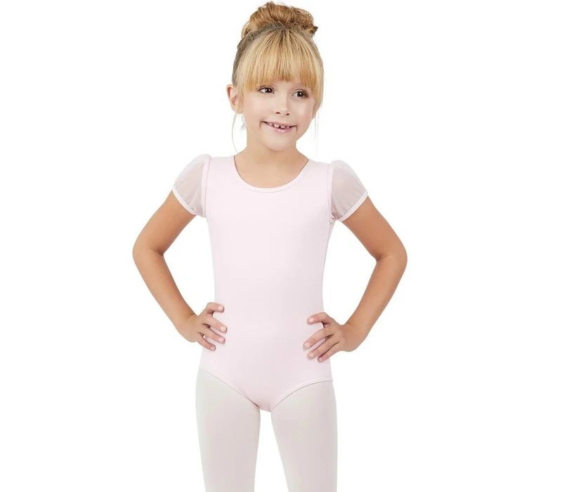 Capezio puff sleeve keyhole back leotards, costum de balet pentru copii - Roz Capezio