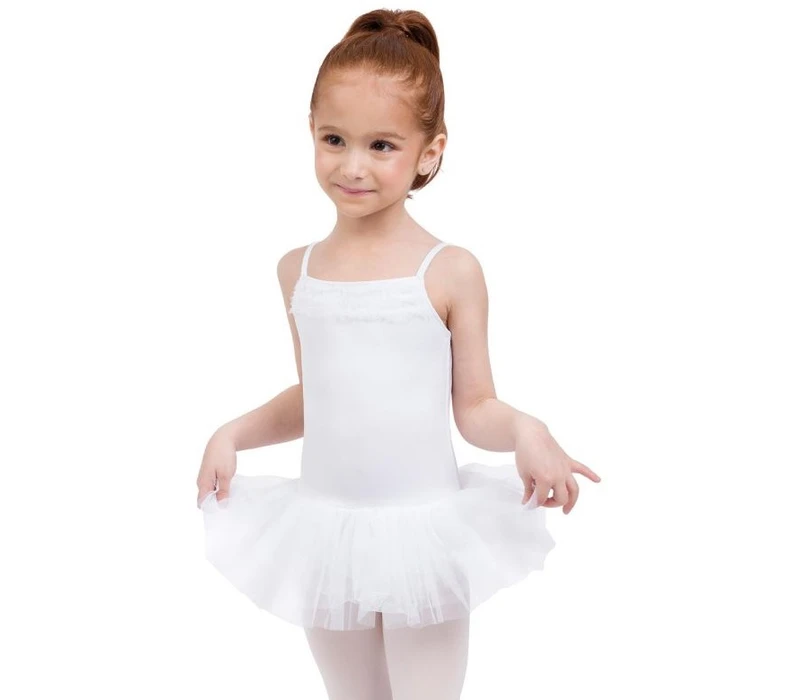 Capezio Ruffle Yoke, costum de balet pentru copii cu fusta tutu - Alb