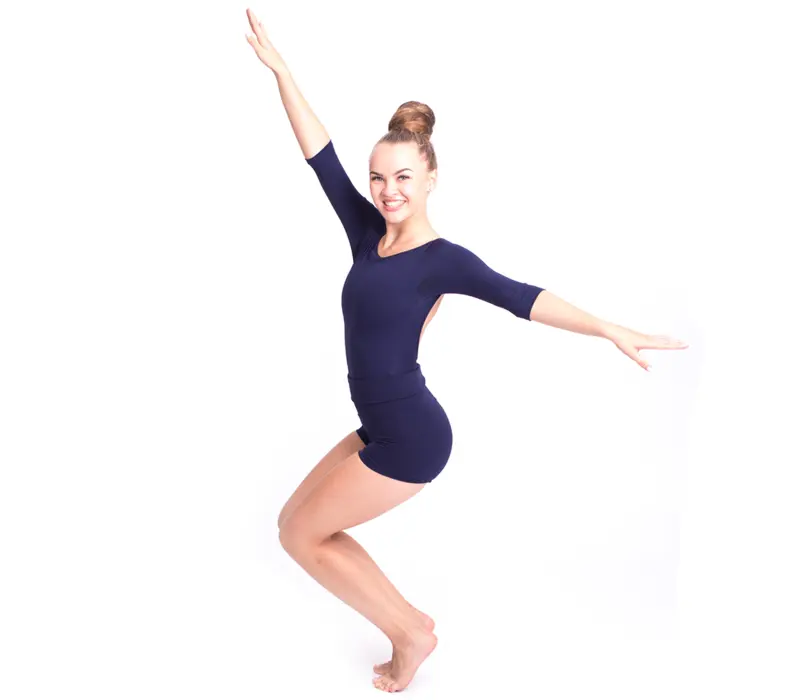 Capezio boatneck 3/4 sleeve Leotard, costum de balet - Albastru - navy