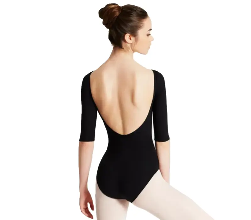 Capezio boatneck 3/4 sleeve Leotard, costum de balet - Negru