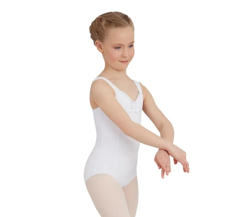 Capezio Leotard, costum de balet pentru copii cu bretele late - Alb